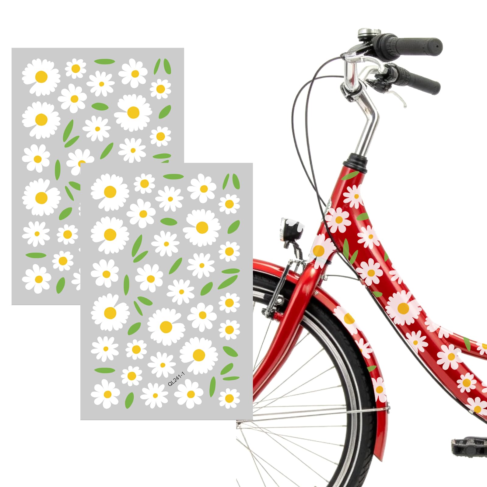 Daisy Bike Stickers, 84pcs Flowers Bike Frame Stickers Waterproof Bicycle Stickers Small Daisy Flower Stickers for Girls Bike Frame Helmet Decorative