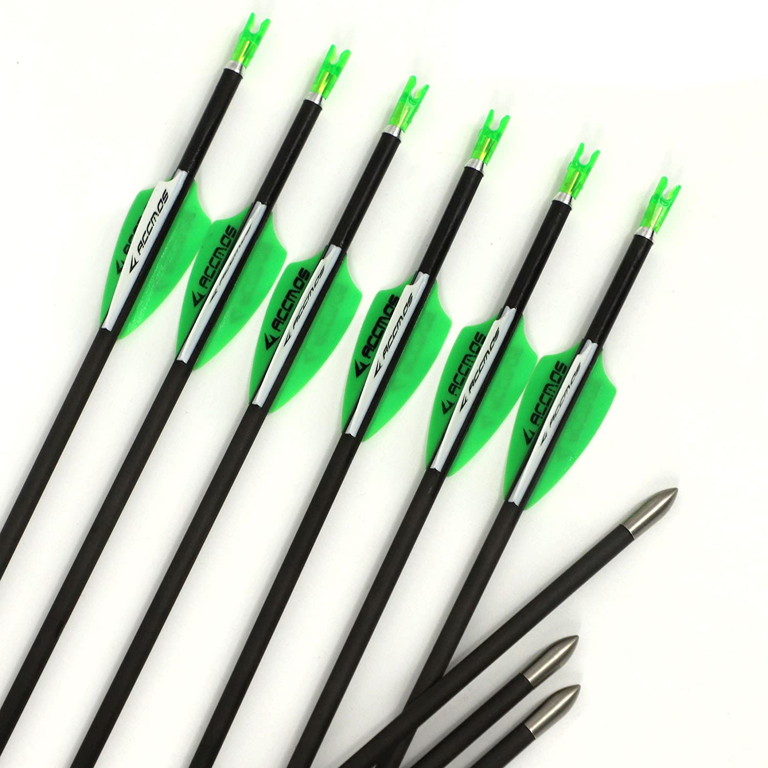 Diamètre Intérieur 4.2mm .165" Longueur Personnalisée Flèche Carbone 22-32 Pouces Spine 1300 pour Entraînement Chasse avec Encoche Rotative pour Arc à Poulies et Arc Classique Adulte Jeunesse 12pcs