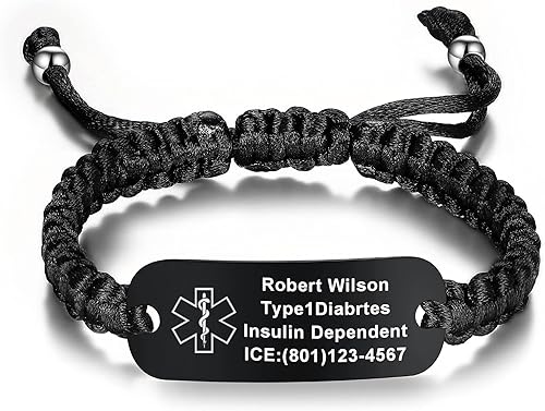 JUST MEET YOU Pulseras de alerta médica para mujer, pulseras de identificación de alerta médica, cuerda de poliéster trenzada hecha a mano,