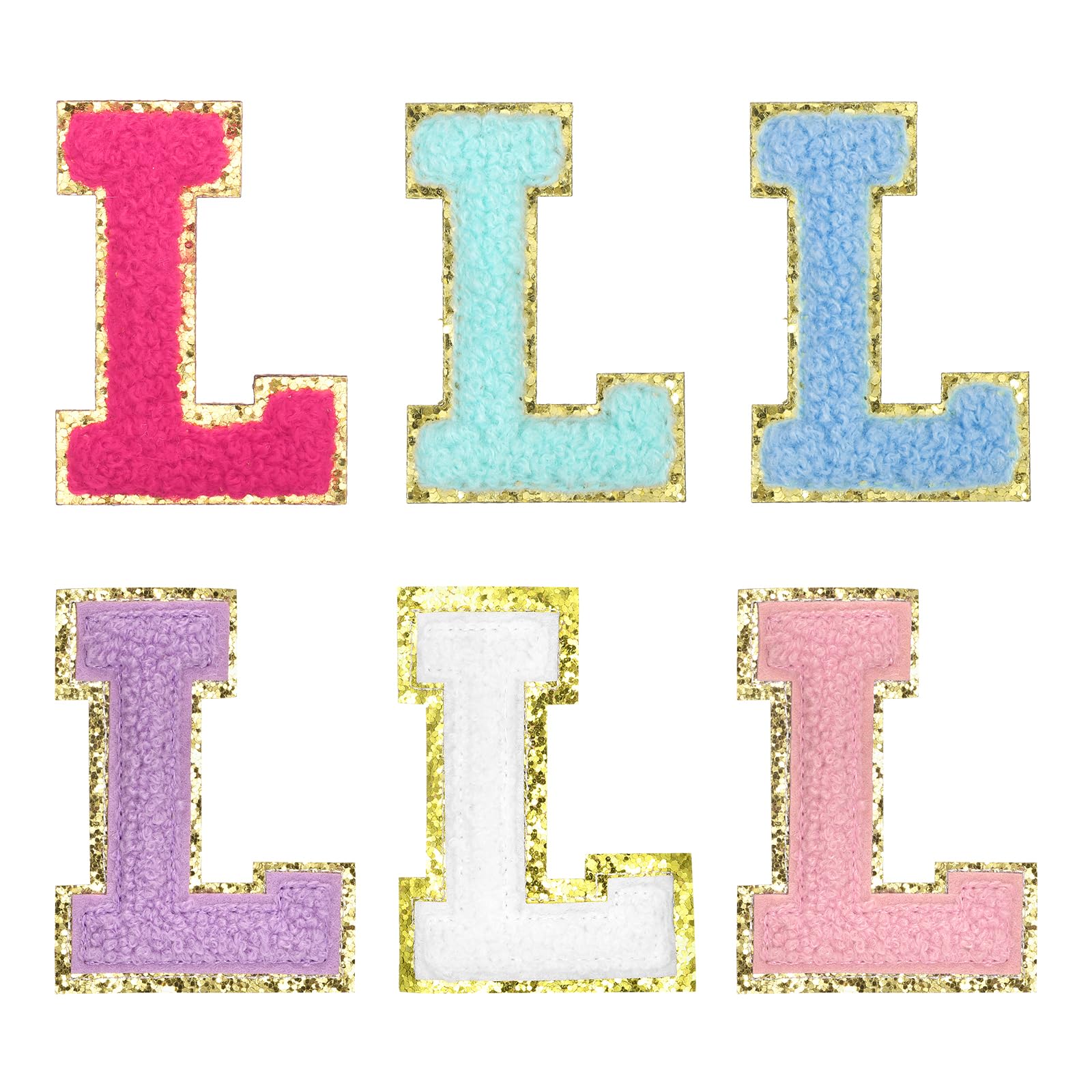 sourcing map Chenille Letter Patches 2.2" Self Adhesive Alphabet L Stick on Embroidered Patch Sew on Letter Stickers Applique for Repairing Clothing Jeans Shoes(Multicolored, Pack of 6)