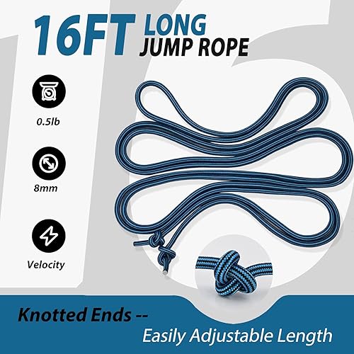 Miniatura 2 de Cuerda de saltar doble holandesa para niños y adultos, juegos familiares, cuerda de saltar ajustable para niños y niñas de 16 pies para saltar al