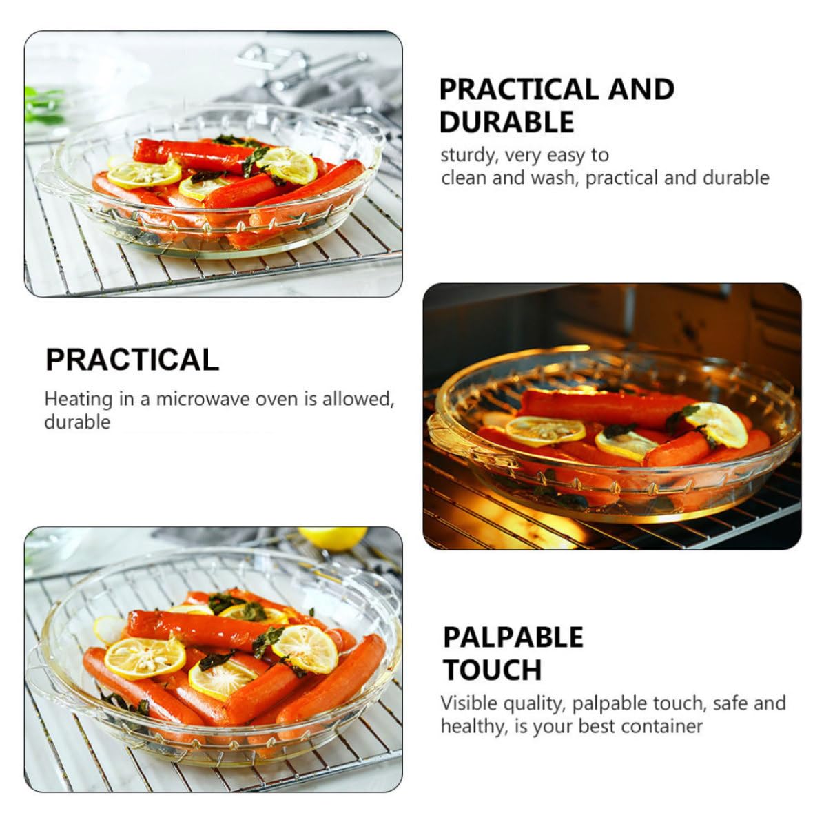 WOONEKY 2 Stück Glas Backform Mikrowellengeeignet 1030ml und 1330 Ml | Hitzebeständig, Spülmaschinengeeignet, Transparente Servierplatten für Ofen und Kühlschrank