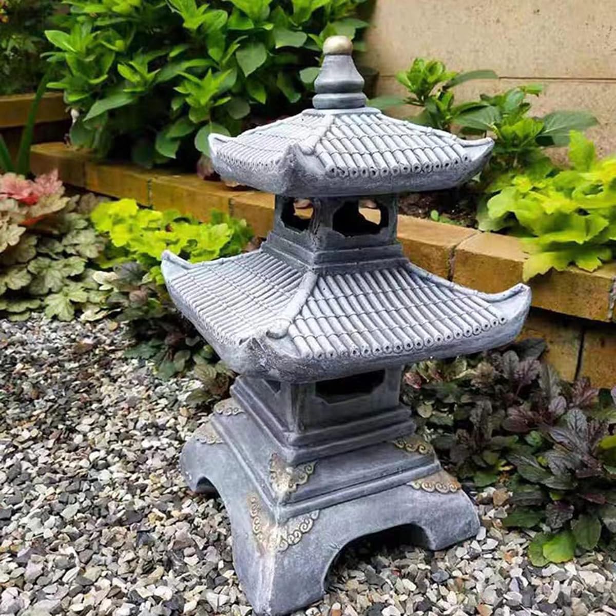 Statua Da Giardino Pagoda Giapponese Solare - Resina Resistente UV, Decorazione Esterna Per Balcone