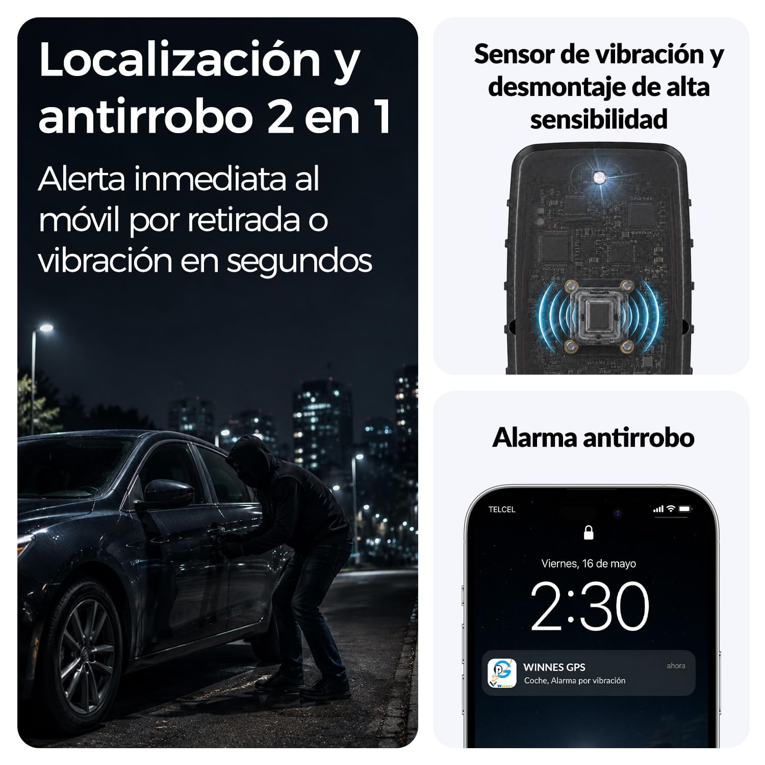 WINNES Localizador GPS para Coche 4G 20000 mAh con Imán Potente, IP67 Impermeable, Rastreador GPS sin Suscripción de Plataforma, SIM Incluida, Historial 180 Días para Flota, Camión y Remolque