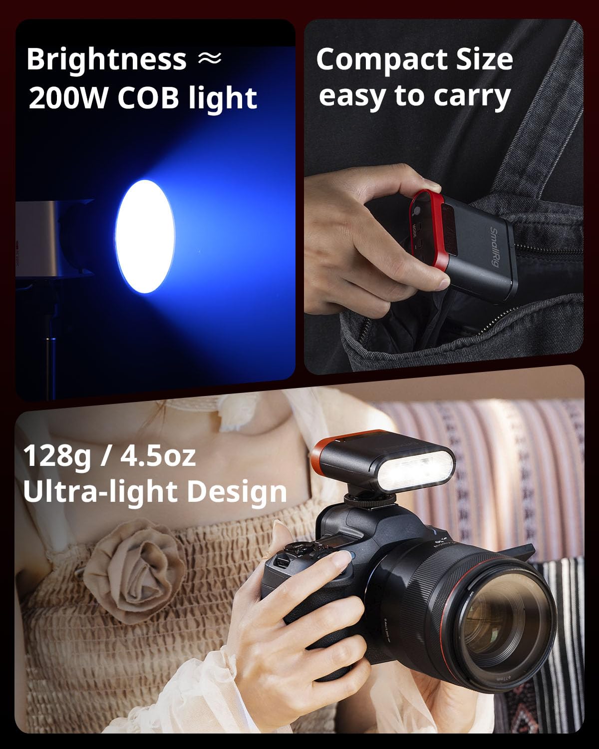 SMALLRIG RS20 Mini Speedlite Flash, fotocamera portatile Flash con batteria 2000 mAh, 12 flash indice, ricarica USB-C