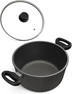 Hoffmann Saucepan Soup Pot Induction Glass Lid Cast Aluminium Made in Germany High Rim Induction Cooker Suitable for Oven-Safe Oven Safe Stewing Pot Diameter Casserole Pot
