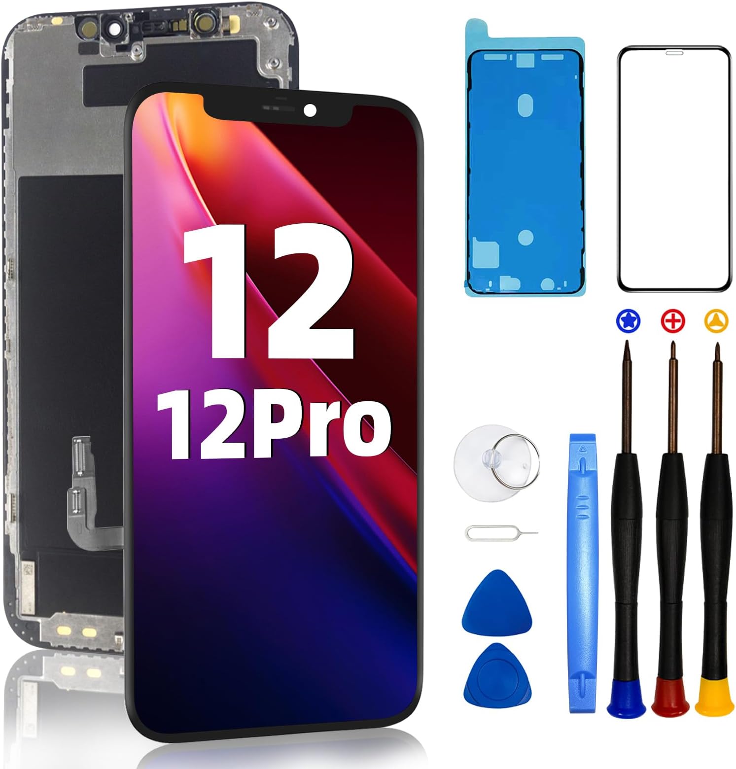 DTD for iPhone 12/12 Pro Screen Replacement Kit 6.1 inch for iPhone 12/12 Pro Screen Full HD LCD Display 3D Touch Screen Digitizer Full Assembly + Repair Tools + Screen Protector