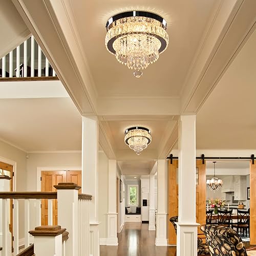 Miniatura 7 de Finktonglan Candelabro de cristal regulable de 11.8 pulgadas, lámpara LED moderna de techo de cristal, lámparas de cristal de montaje empotrado, 3