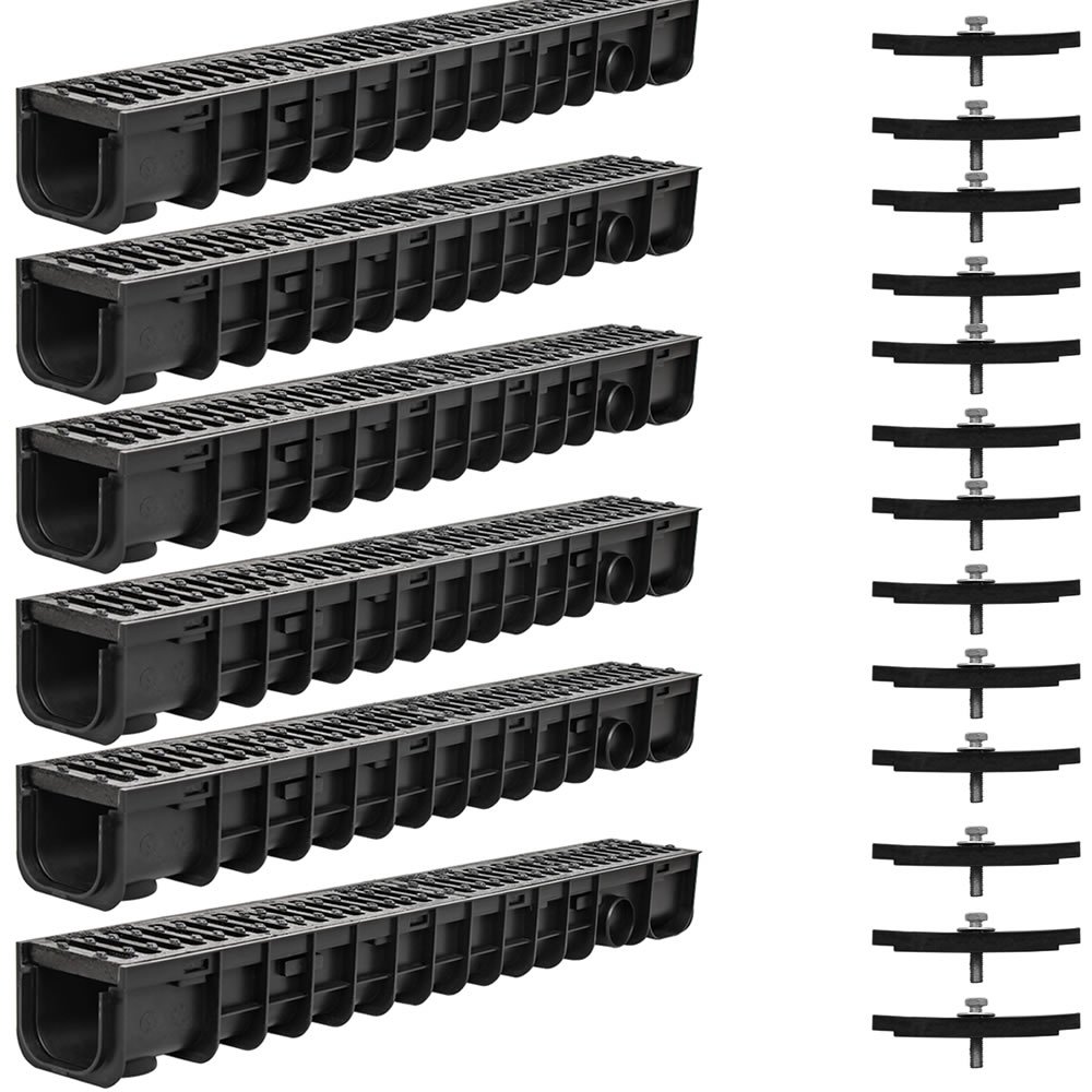 Melko Conduit de drainage Entwässerungskanal C250, 6 m, grille en fonte - adapté pour DN75 et incl. adaptateur pour DN110