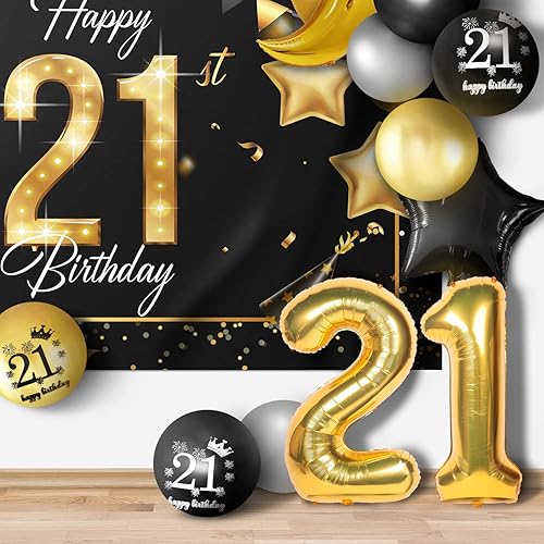 Miniatura 66 de Juego de globos dorados de feliz cumpleaños número 10 – Saludos a los 10 años de edad, guirnalda temática de fiesta con estrellas y luna, decoración