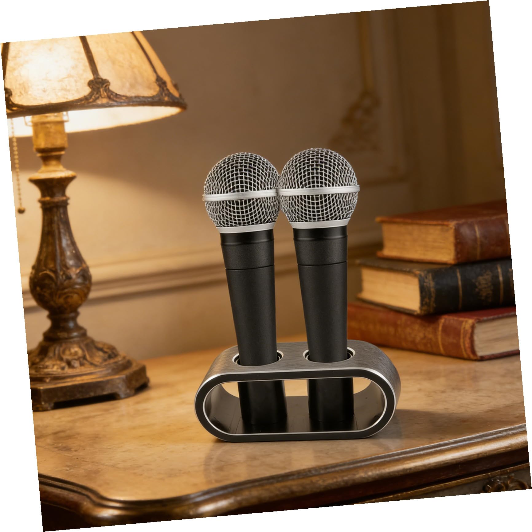 Soporte para Micrófono de Aleación de Aluminio Negro 2 Ranuras, Durabilidad Robusta Mantenimiento, Adecuado para Recepción de Oficina y Hotel