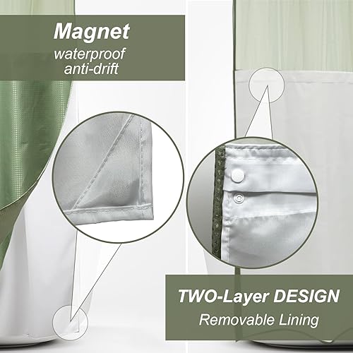 Miniatura 5 de Final Friday Cortina de ducha con tejido de gofre verde con forro a presión, tela de poliéster, juego de decoración de baño de hotel y spa,