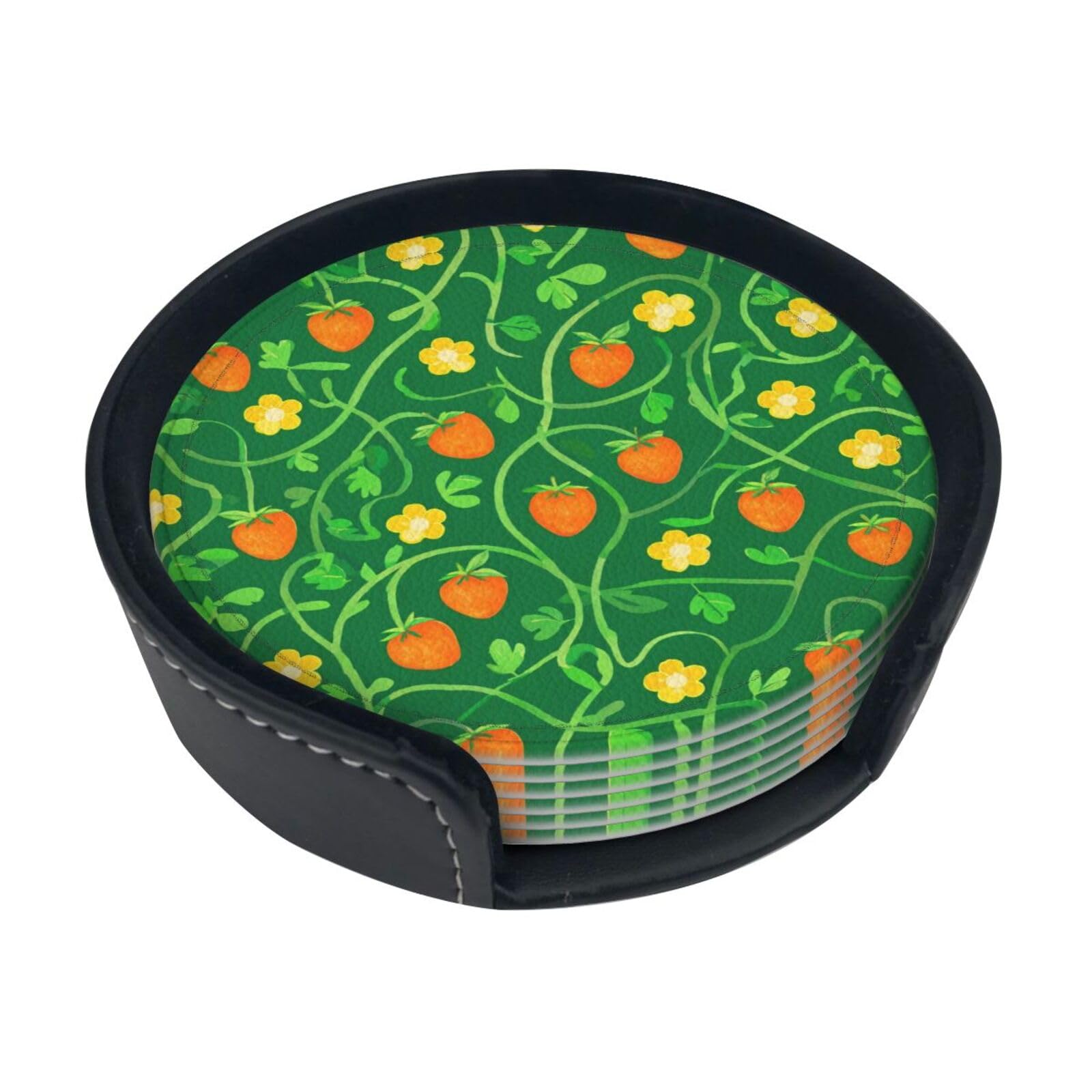 Fruit Garden Leather Coasters-Set of 6 with Storage Holder