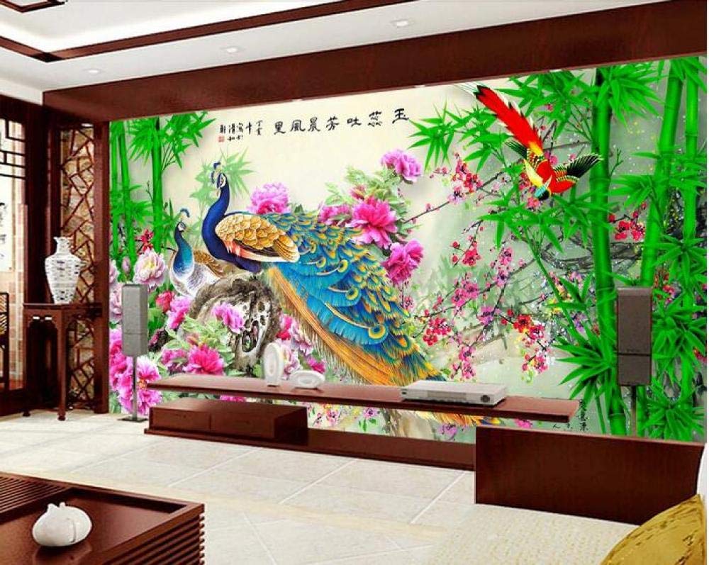 3D tapeta do pokoju niestandardowa mural włóknina naklejka ścienna paw bambus kwiaty i ptaki obraz zdjęcie tapeta ścienna 200 cm (dł.) × 140 cm (wys.)