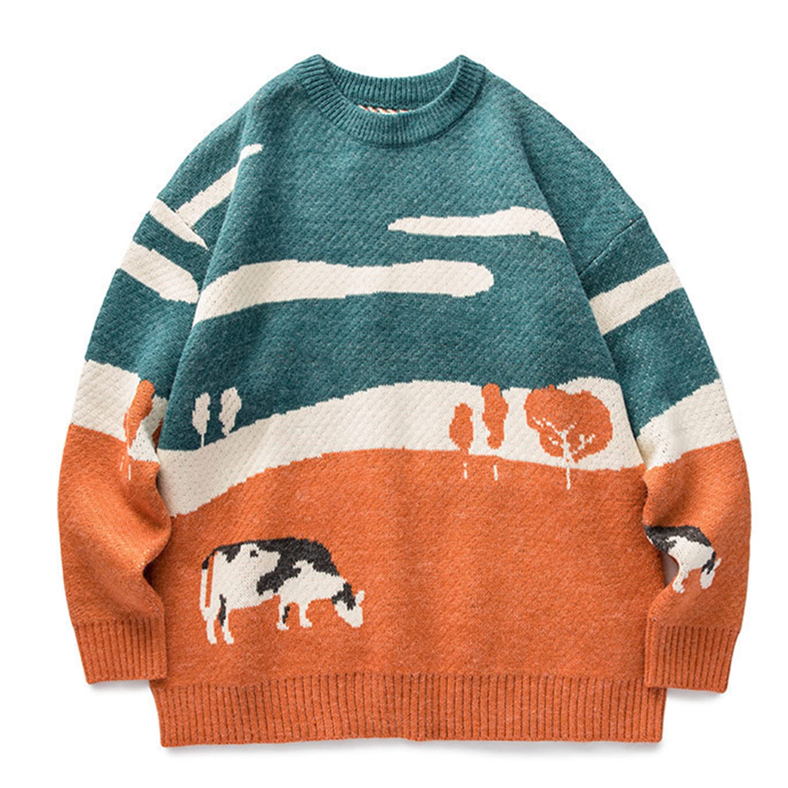 FlygoMens Dinosaur Sweater Chunky Oversized Knitted Cartoon Button Down Sweater Cardigan