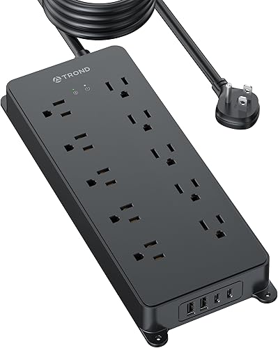 TROND Protector de sobretensión, cable de extensión de enchufe plano de 15 pies de largo, 10 salidas de CA ampliamente espaciadas, 2 puertos USB A y disponible en Yaxa Peru
