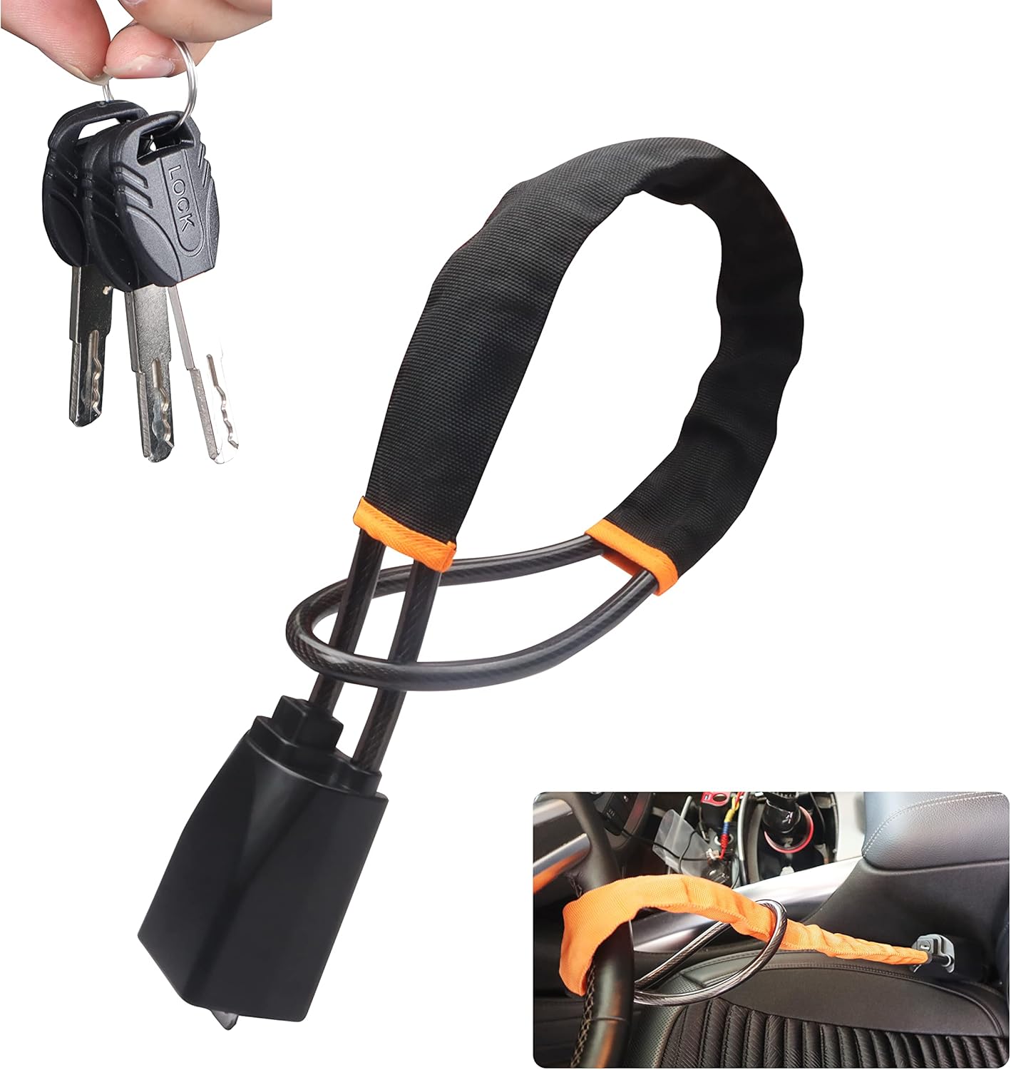 BYGD Car Steering Wheel Lock, Seat Belt Lock with 3 Keys Security AntiTheft Handbag Lock