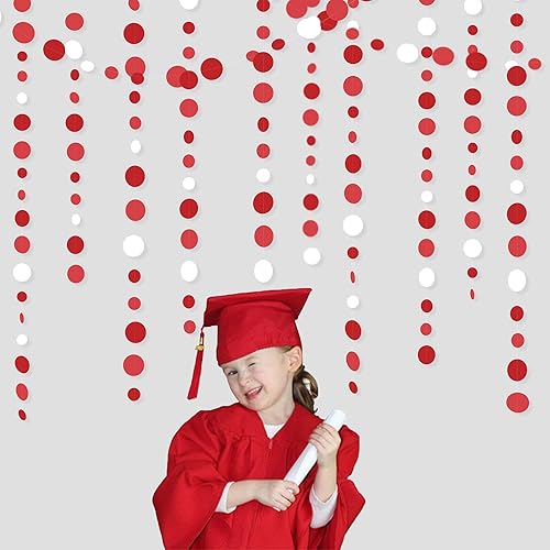 Miniatura 3 de Decoraciones de fiesta rojas de 46 pies, guirnaldas de lunares rojos y blancos para colgar en papel circular, serpentina para San Valentín,