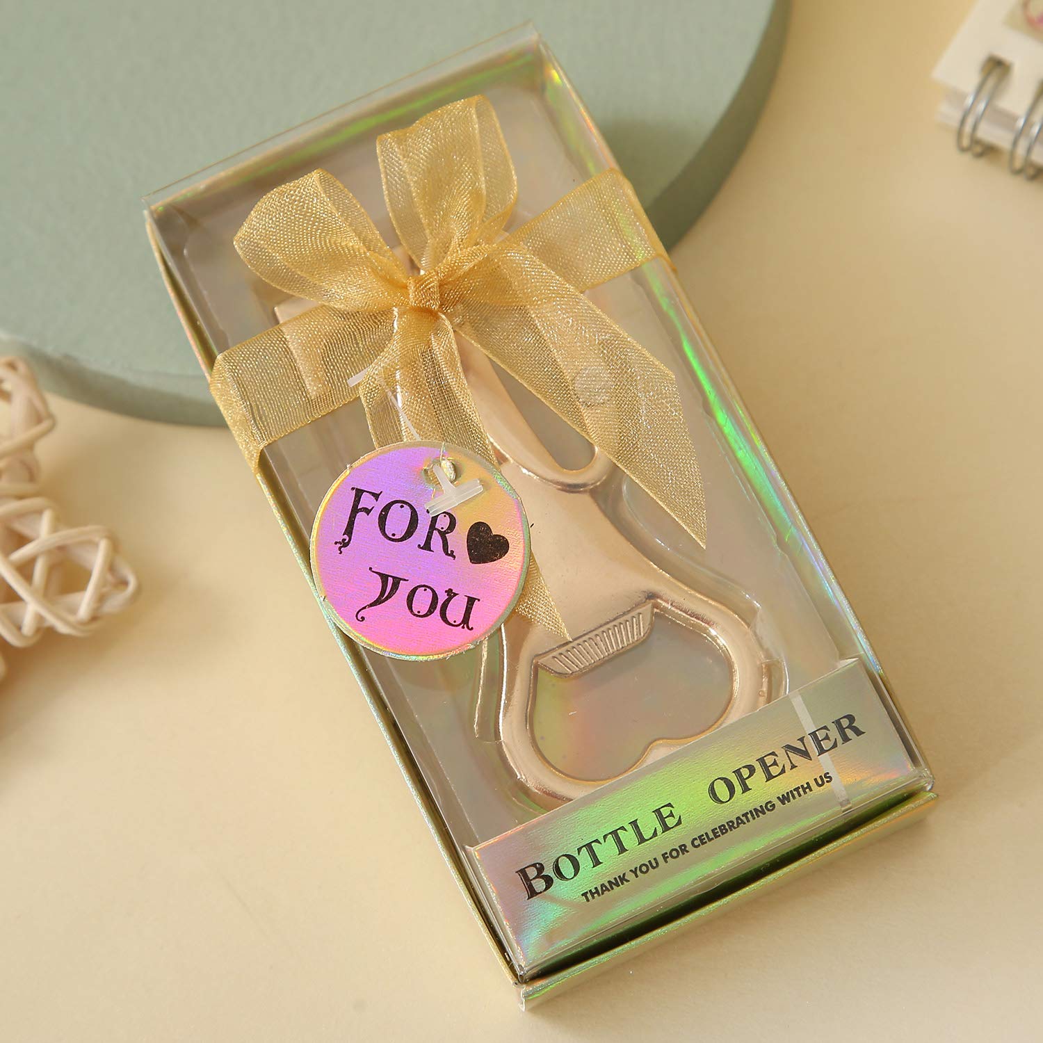 Flaschenöffner-Set Zum 70. Geburtstag – 50 Stück In Gold Mit Organza-Beuteln & Dankeskarten