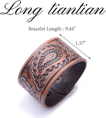 Miniatura 7 de Long tiantian Pulsera de cuero con cuentas de ágata natural, pulsera de cuero vikingo para hombre, pulseras de cuero en relieve, pulseras punk rock