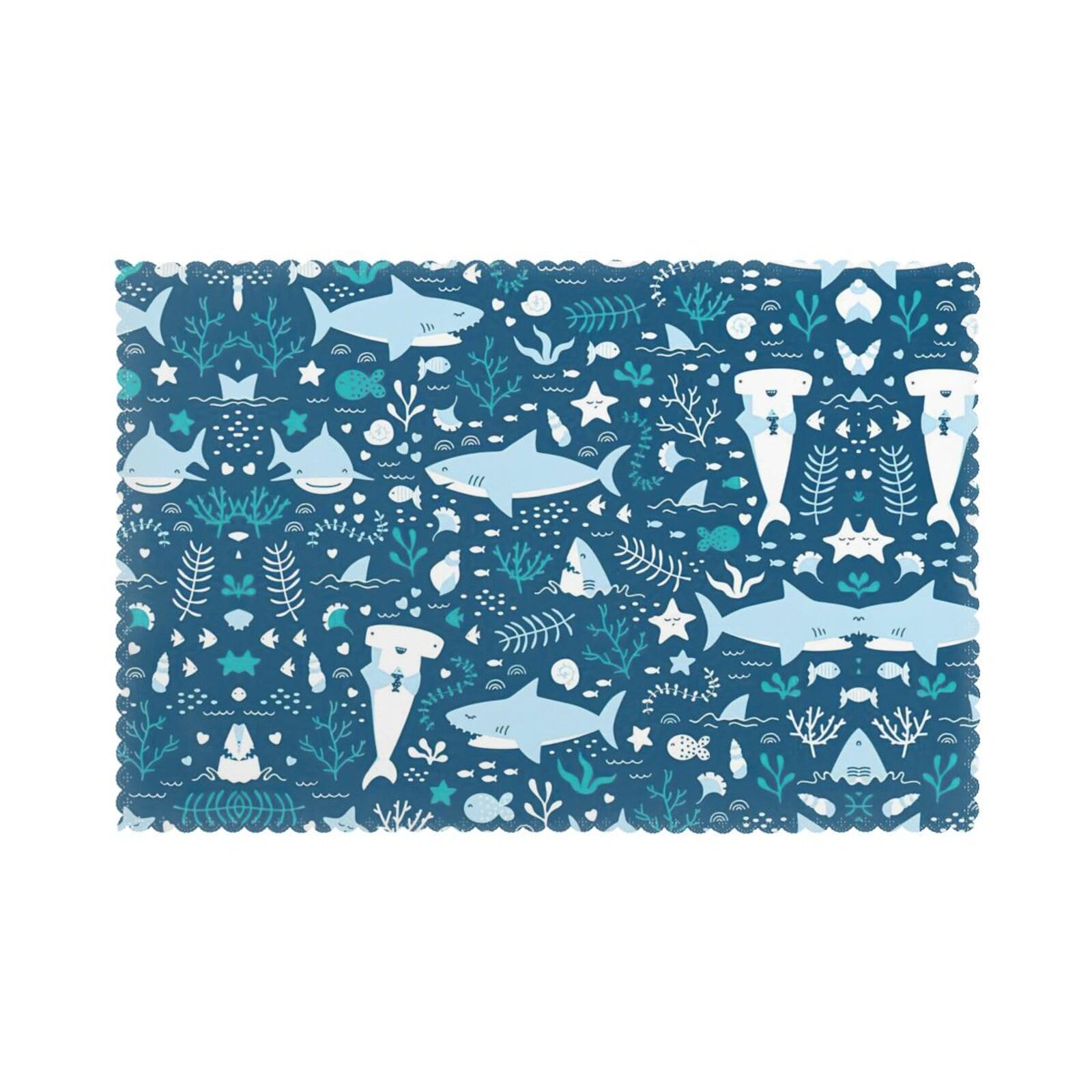 Sets de table Noël poisson bleu anti-chaleur et faciles à laver