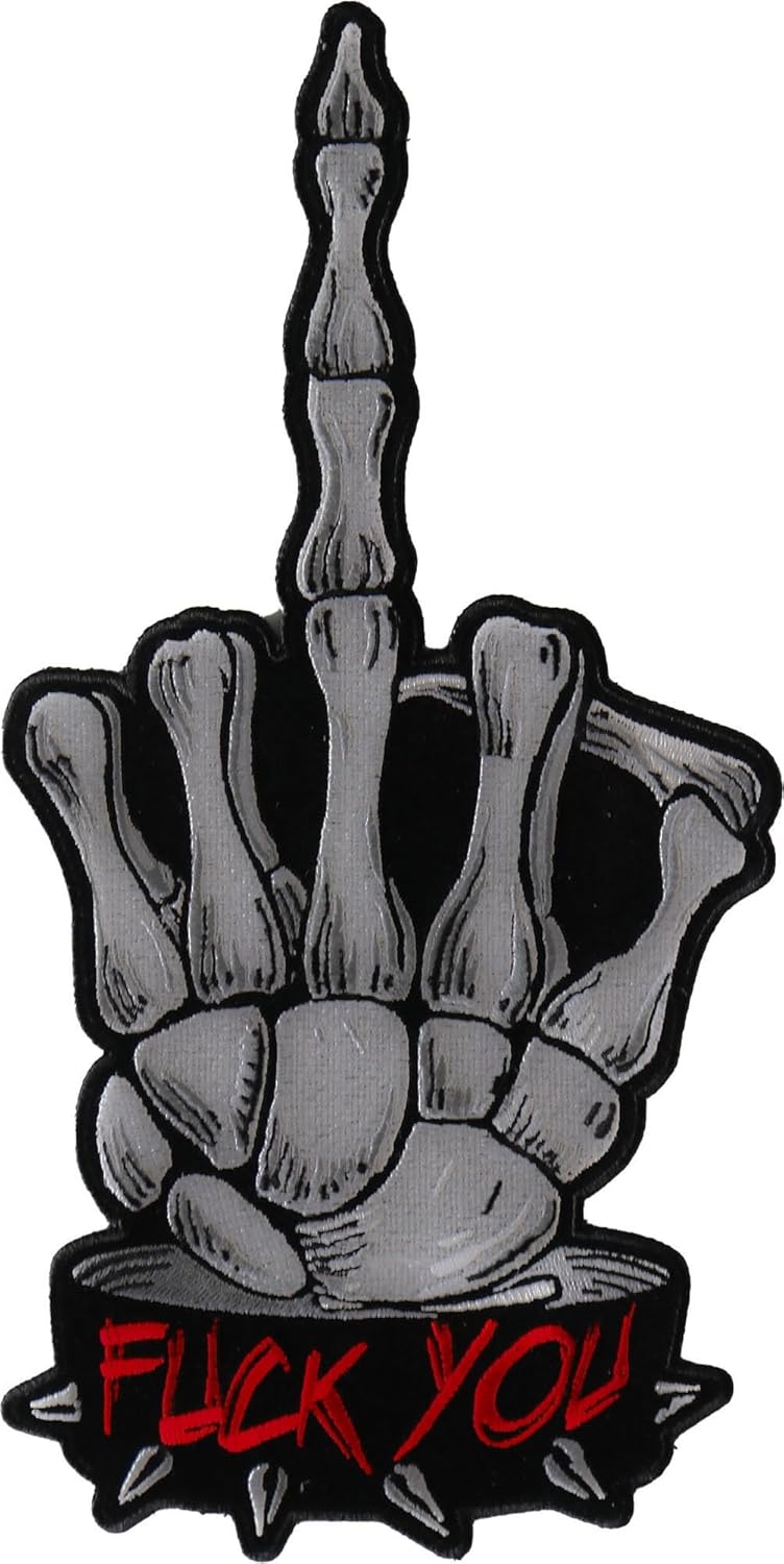 Fuck You Skeleton Middle Finger Patch, Large Back Patches for Vests (PL6888)
