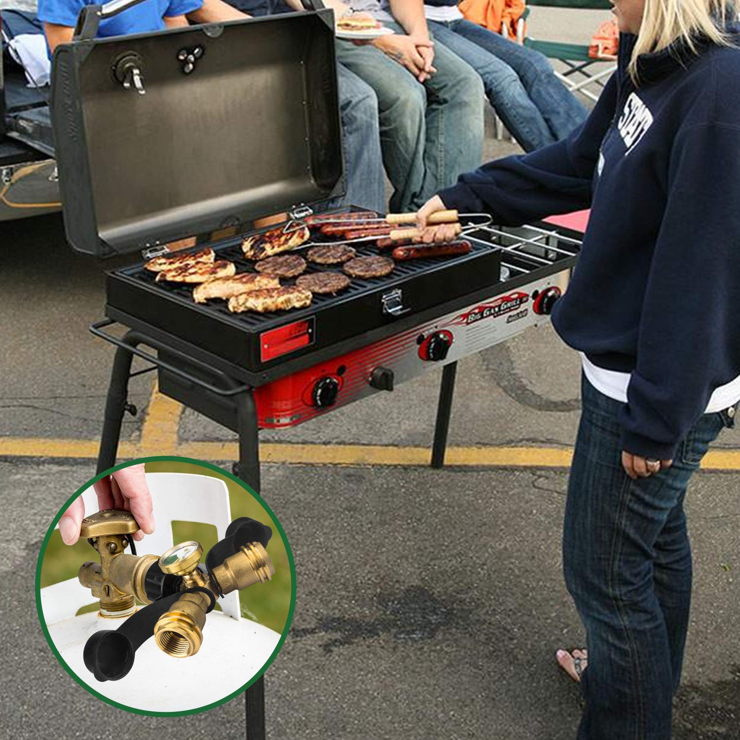 Propane Splitter, Propane Tank Y Splitter Adapter with Gauge, 2 Way