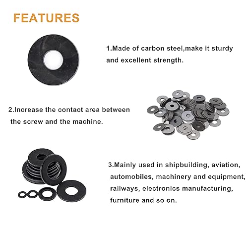 Miniatura 3 de 50 unidades de arandelas planas M8 negras (DE  24 mm, 2 mm de espesor) Grado 8 de acero al carbono, niquelado