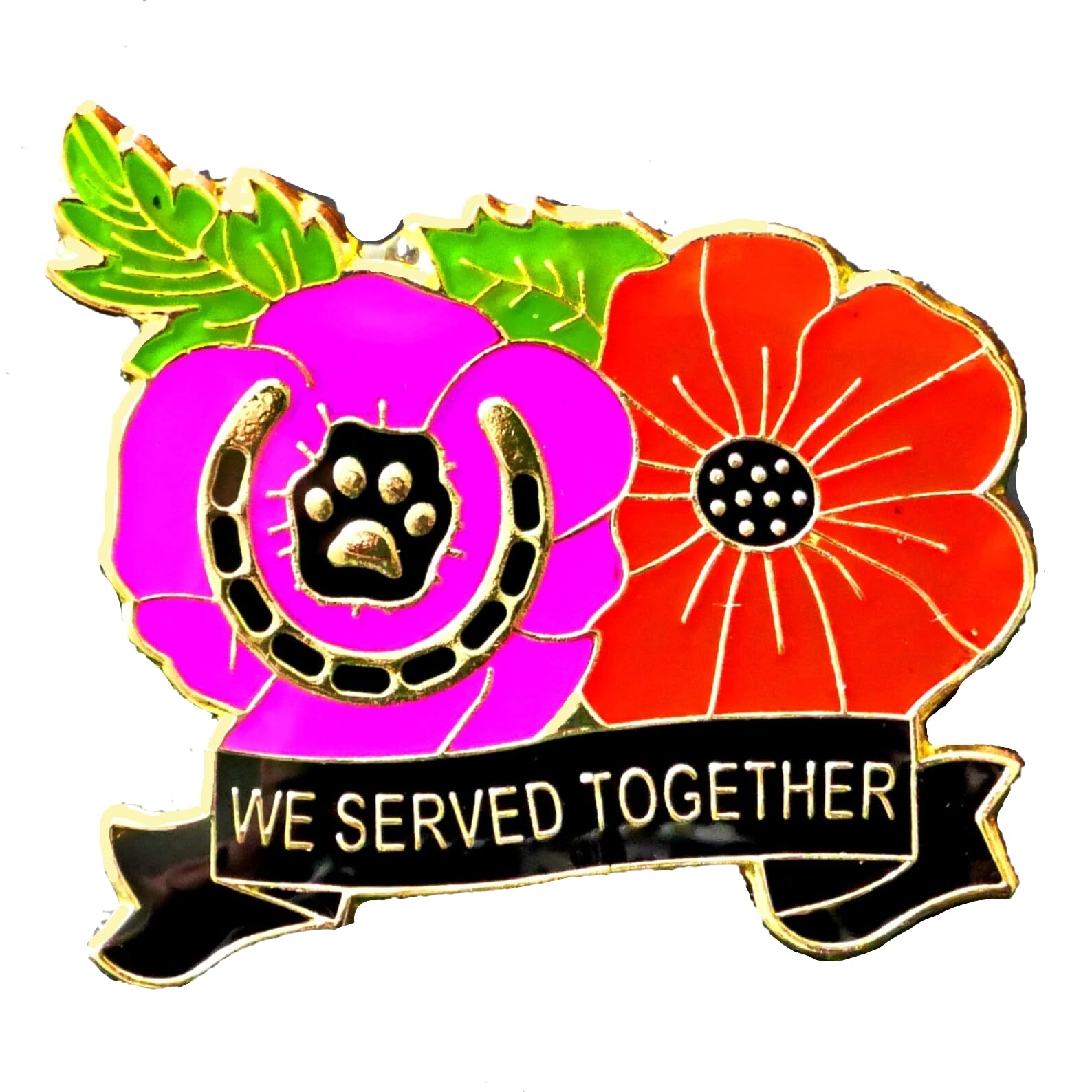 Purple Poppy Lapel Enamel Badge WE SERVED TOGETHER SOLDIERS & ANIMALS IN WAR