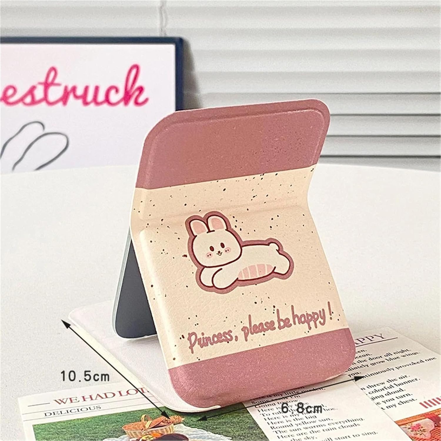 Desktop Makeup Mirror Solid Color PU Leather Simple Portable Handheld Foldable Student Compact Cute Pocket(10.5cm Brown)