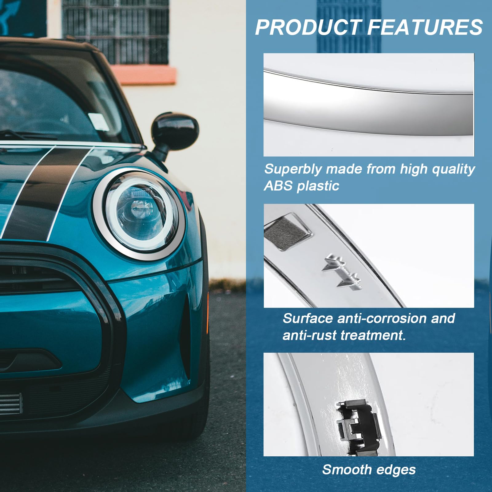 Anillo Decorativo Para Faros Delanteros Compatible con BMW MINI COOPER R55 R56 R57 R58 R59,Cubierta de Anillo para Faros Delanteros,Embellecedores de Anillo de Cubierta de Lámpara Antiniebla (Plata)