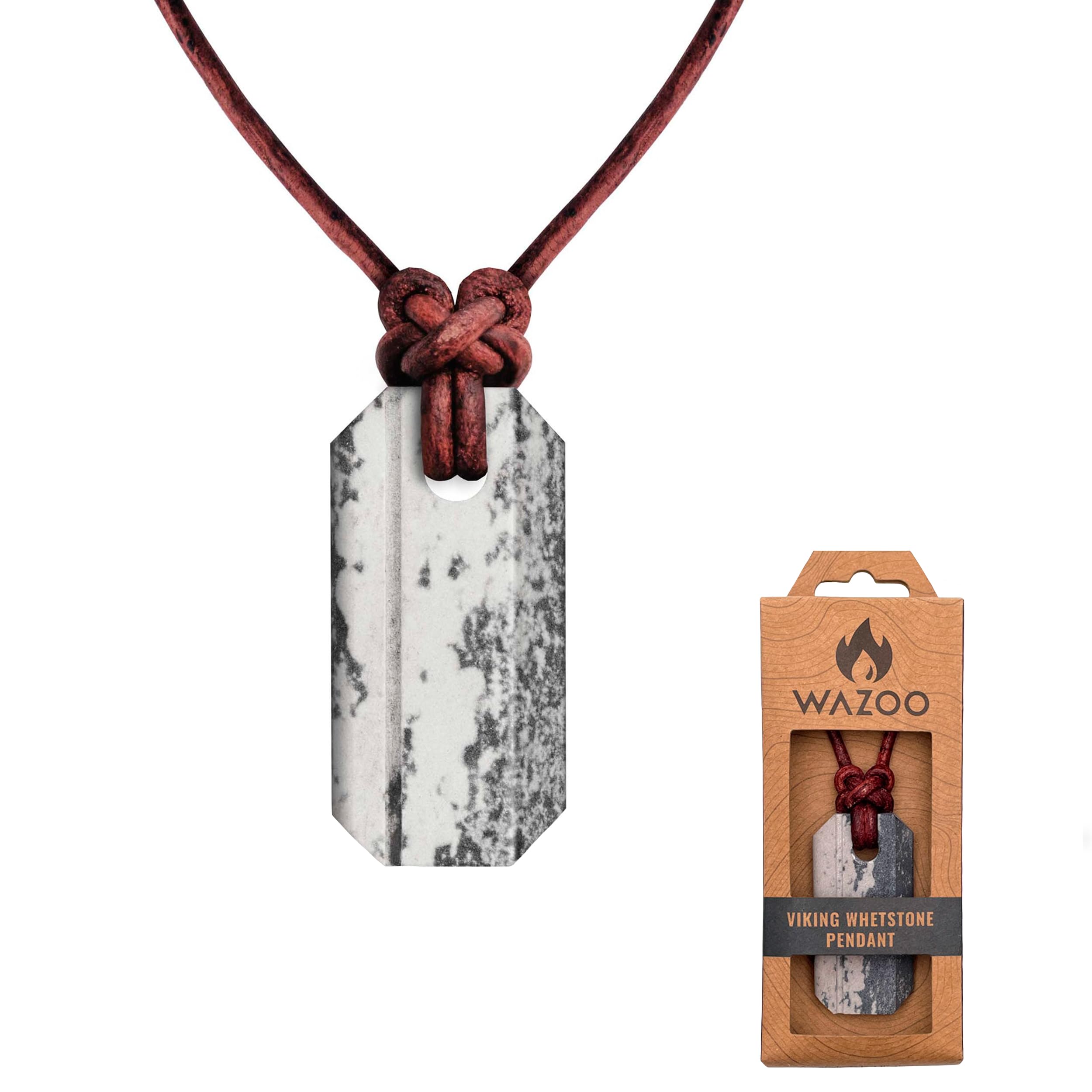 Viking Whetstone Pendant - One of A Kind Pocket Knife Sharpening Stone, Made In USA, Arkansas Novaculite on Leather Cord, Norse Inspired Knotwork, Everyday Carry Pocket Knife Sharpener Tool