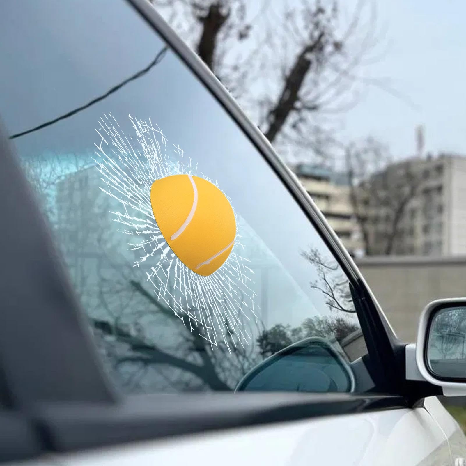 Calcomanías 3D de broma para vidrio de ventana, diseño de pelota de tenis, parabrisas trasero de coche, decorativas para el hogar