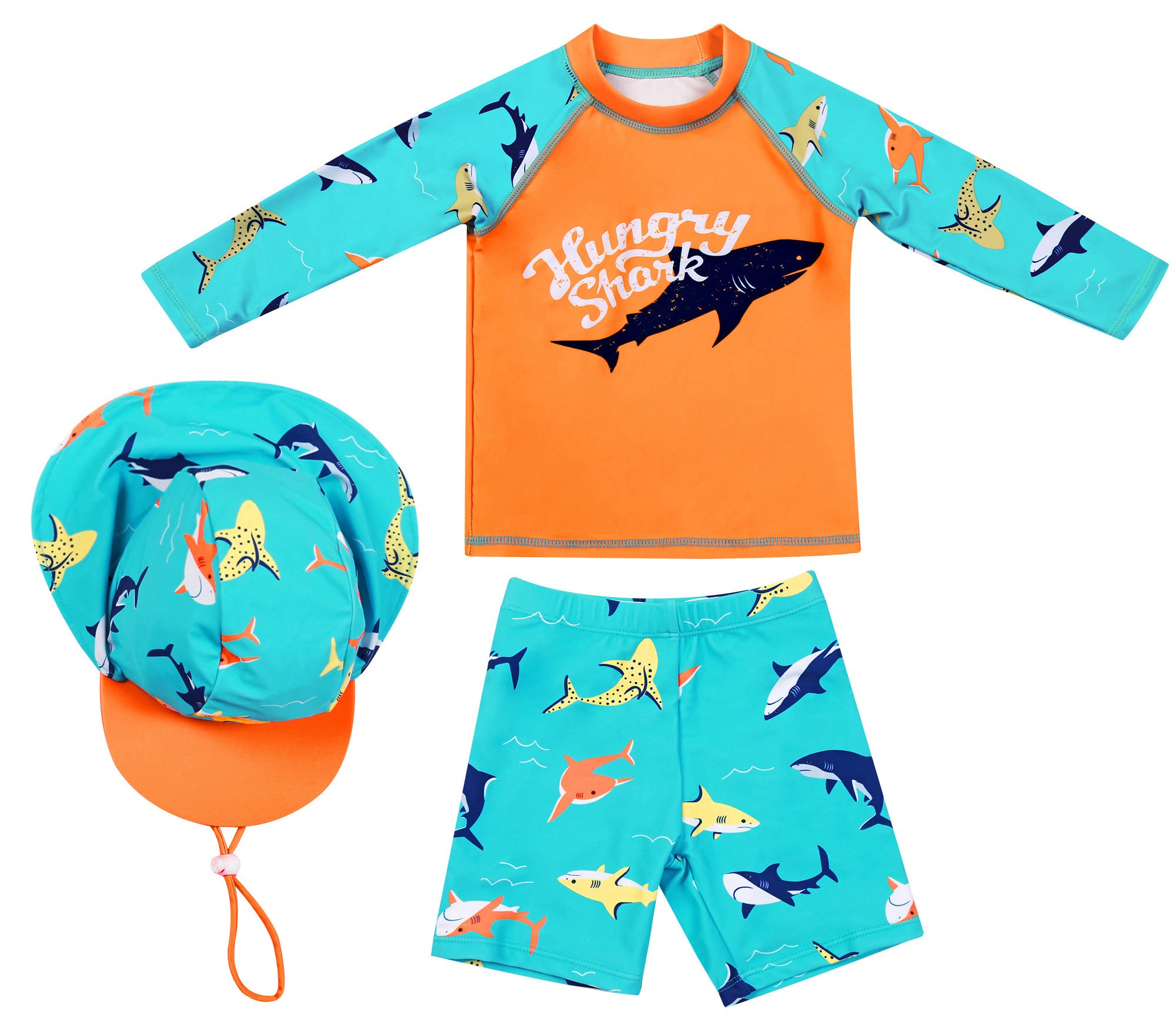 Maeau Boys Rash Guard Swimsuit Set Long Sleeve Bathing Suit UPF 50+ Sun Protection Swimwear 3 Piece