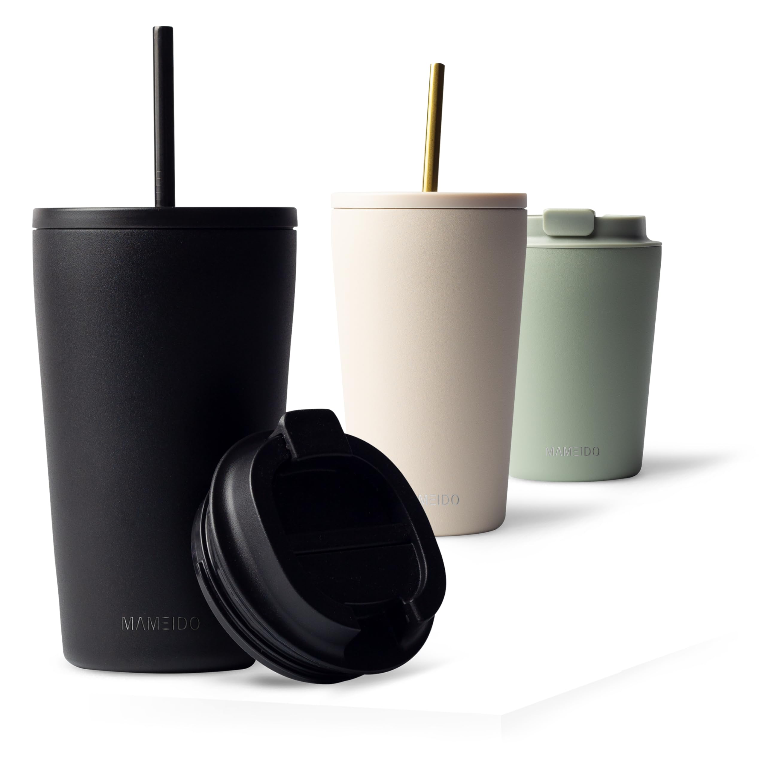 MAMEIDO Thermobecher mit Strohhalm 470 ml (Rich Black)
