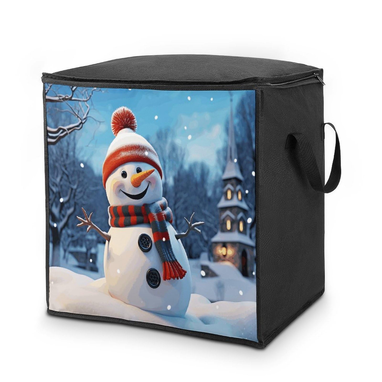 Happy Snowman Storage Bag with Zippers And Handle Extra Large Bedding Comforter Storage Bag Foldable Blanket Storage Bags Fabric Moving Bags for Closet Organizer (70L)