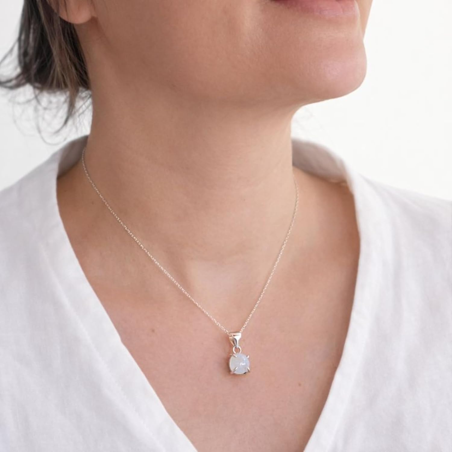 Solid Sterling Silver 925 Round Gemstone Handmade Pendant Necklace with Silver Chain for Women & Men - Image 3