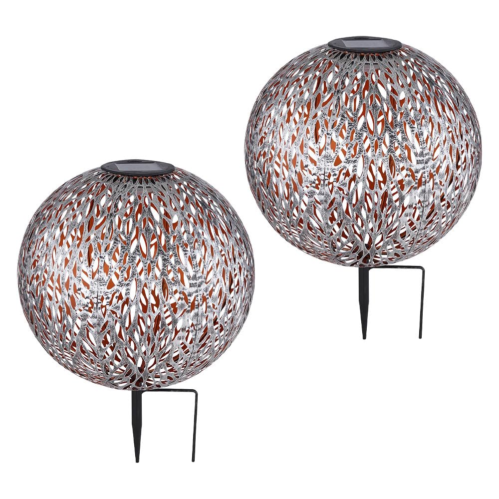 Solar Kugelleuchte Außen Solarkugelleuchte Garten, Dekor Stanzungen, antik-silber gold, LED AKKU, DxH 27 x 38 cm, 2er Set