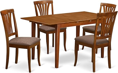 East West Furniture PSAV5-SBR-C - Juego de mesa de cocina de 5 piezas para 4 personas, incluye una mesa de comedor rectangular con hojas de mariposa