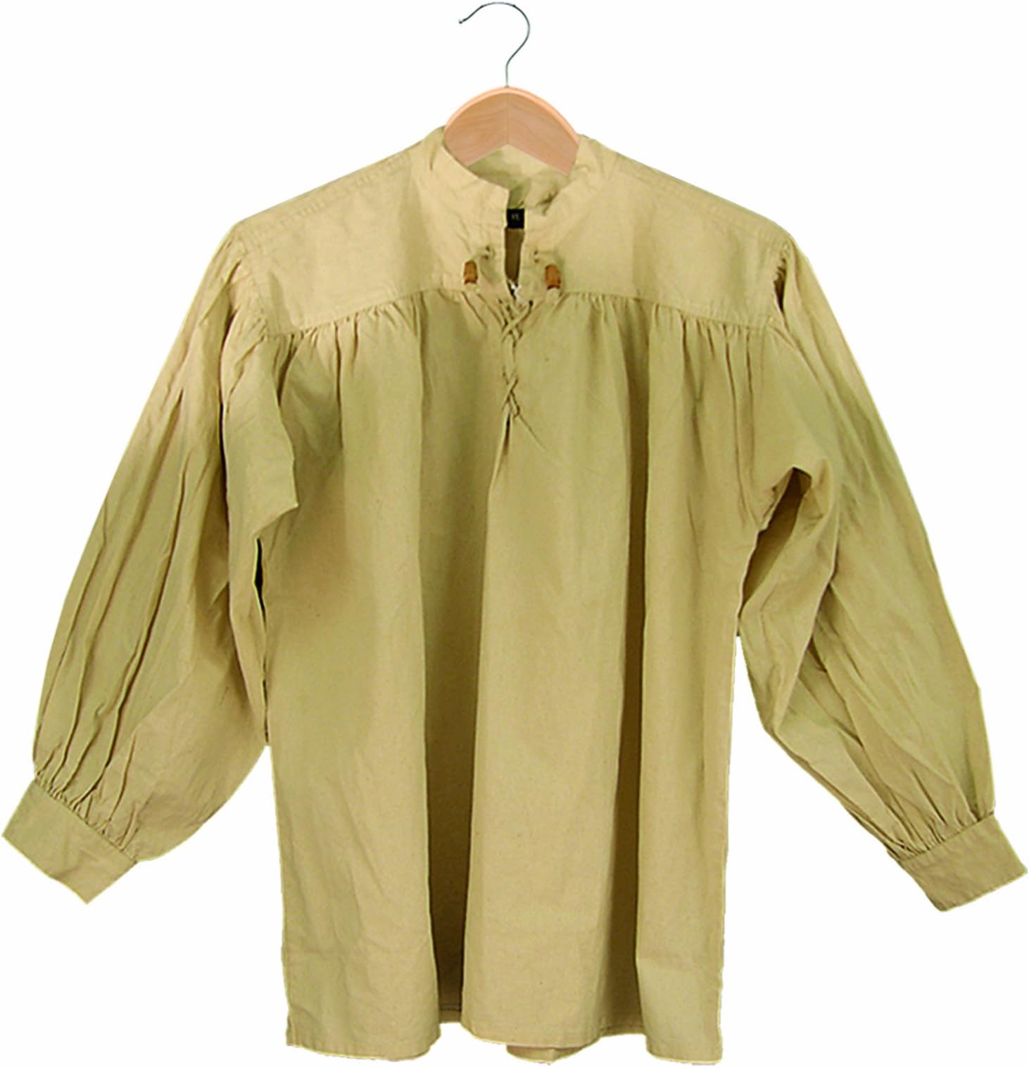 SAY GB3038 Cotton Shirt, Collarless, Laced w/Toggles, Natural Large