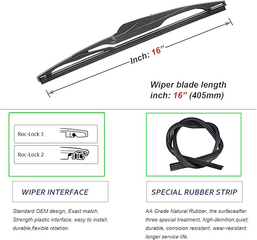 Miniatura 7 de Limpiaparabrisas trasero de calidad original de 14 pulgadas, duradero, estable y silencioso, para todas las estaciones, (paquete de 1)