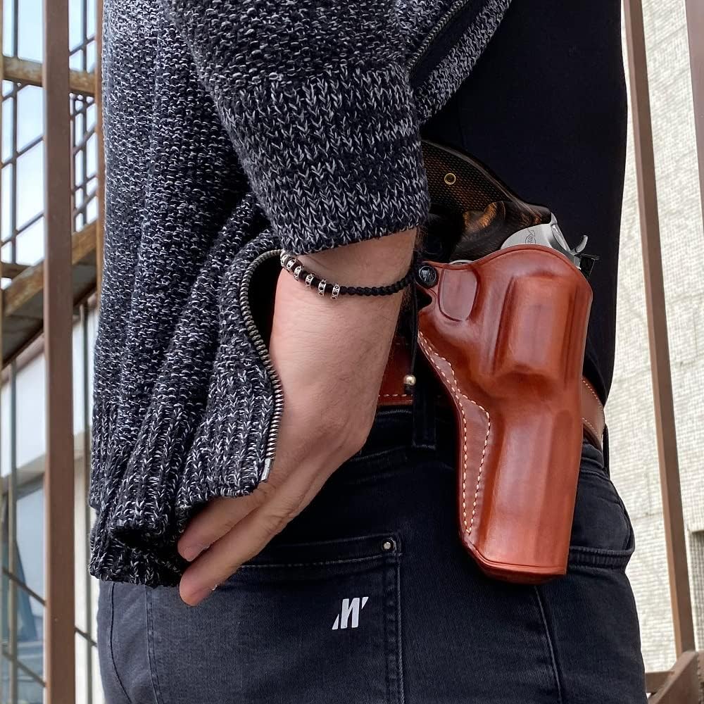 Masc Premium Leather OWB Paddle Holster Open Top Fits K6S .357 Mag DA/SA 4" Barrel, Right-Hand Draw, Brown #1605#