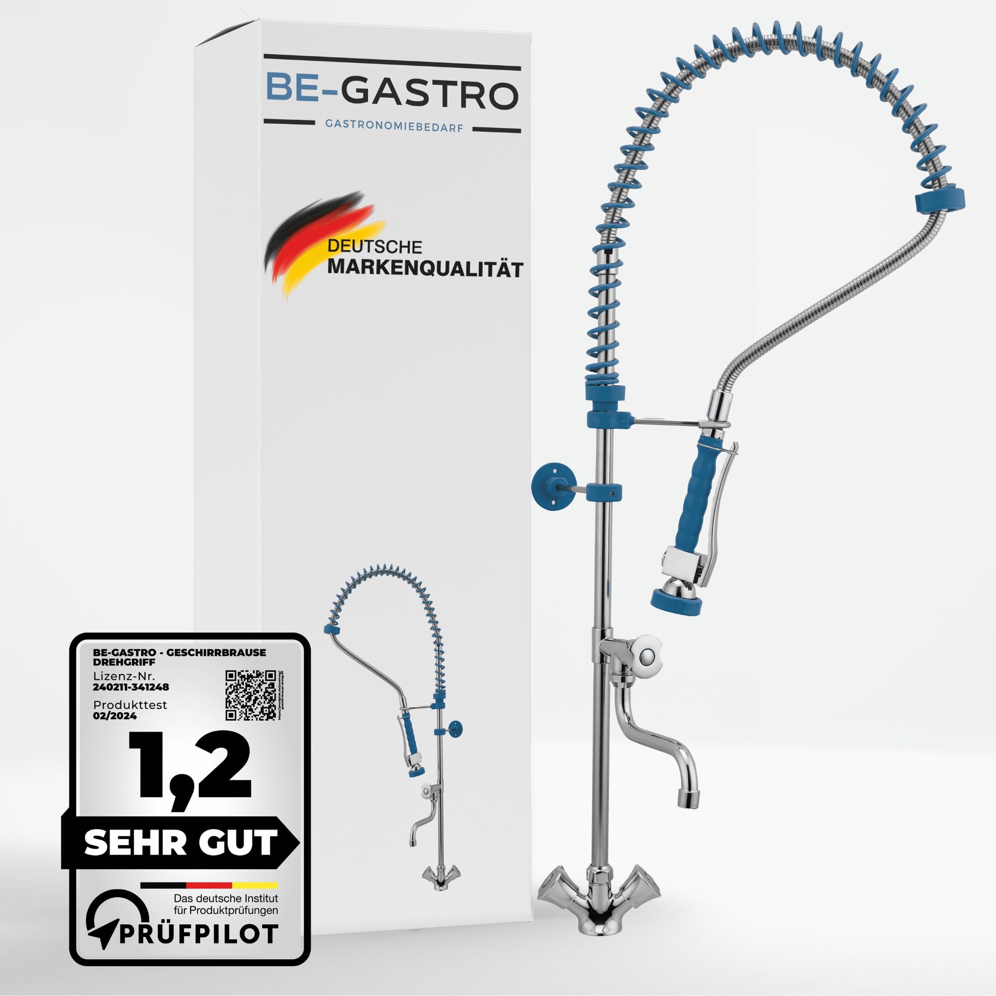 BE-GASTRO I Grifo Industrial Hostelería - Grifo monomando para fregadero (con grifo, grifo mezclador y mango giratorio ergonómico), color azul