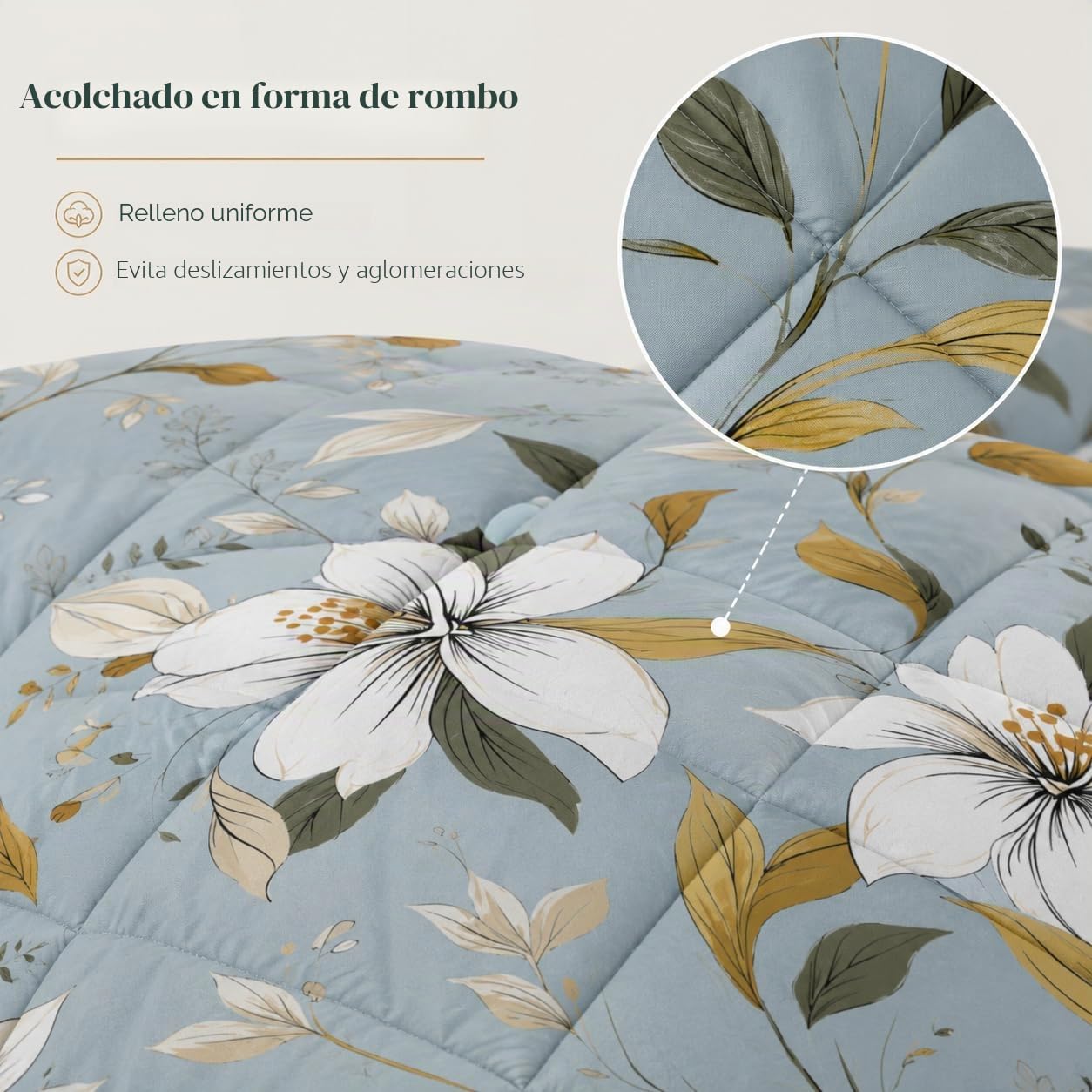 Edredon Cama 150 Flores, Relleno Nordico 220 x 240 4 Estaciones, Edredón Reversible Acuarela, Edredones Nordicos Estampados Floral con 2 Fundas de Almohadas 50x75 cm, Lavable G-515