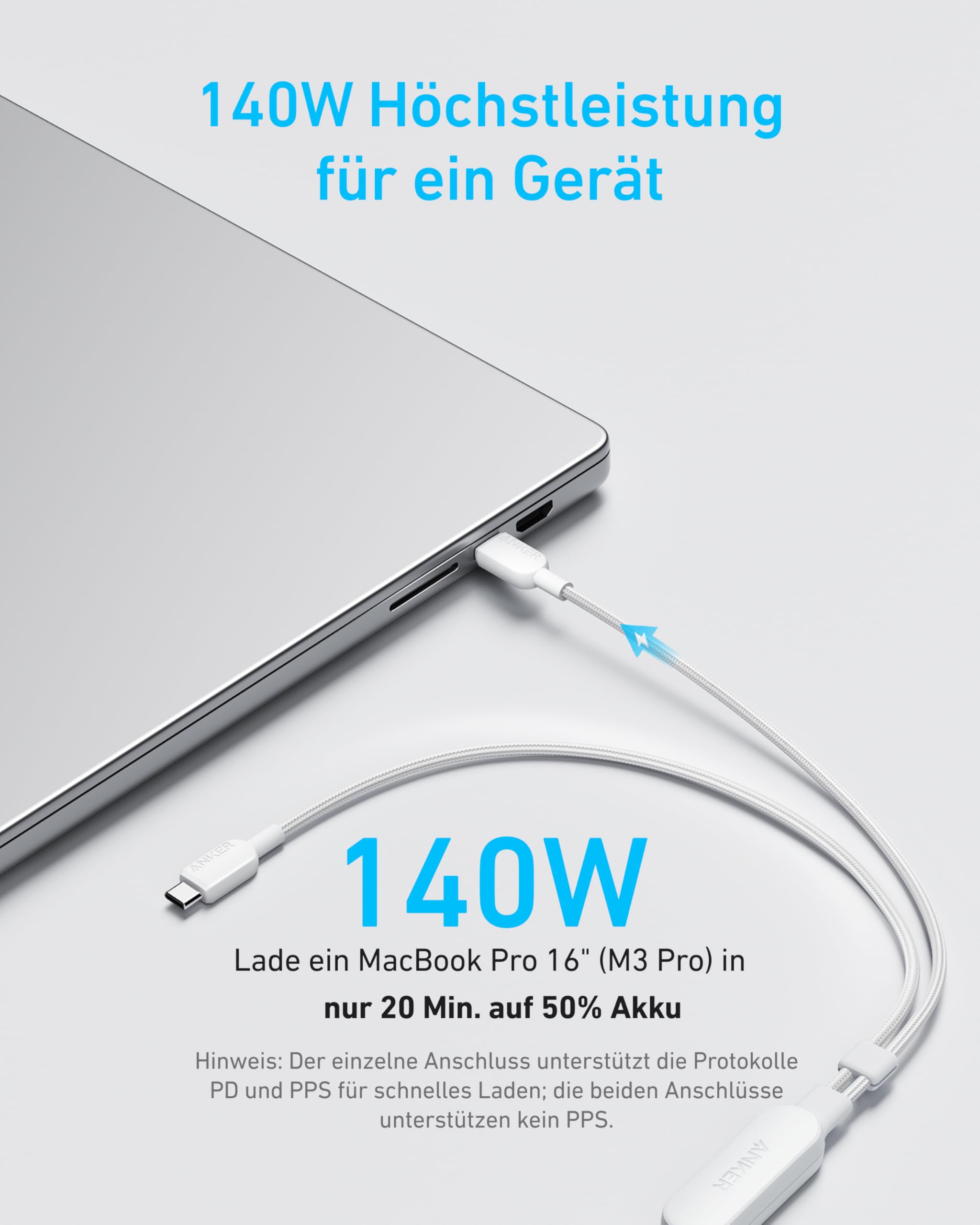 Anker USB C Kabel,140W Max 2-in-1[1,8m]+Anker Nano Reiseadapter Weltweit