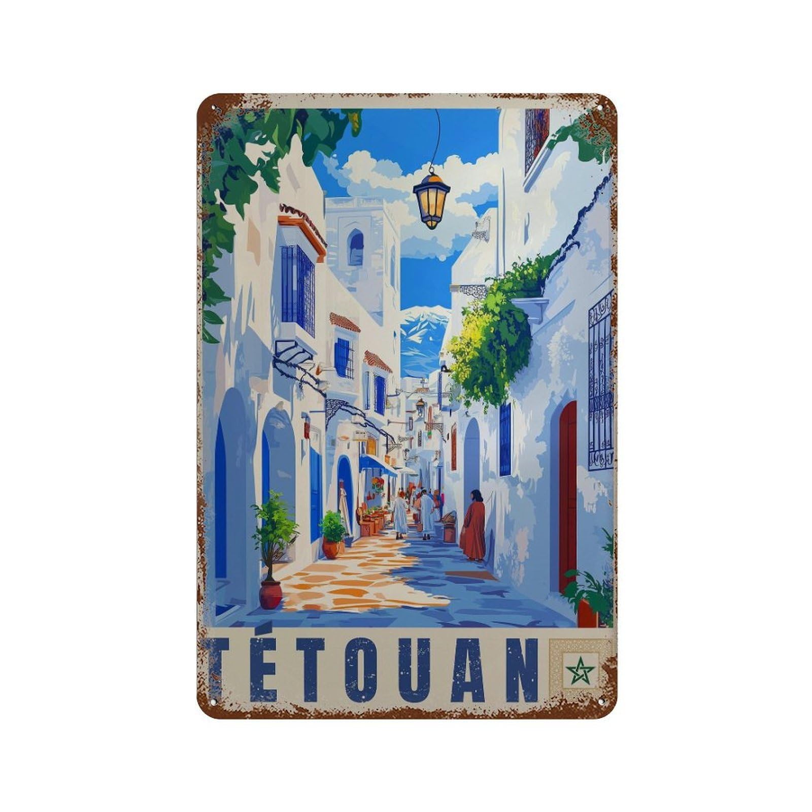 xiaoxiaoshen Tetouan Morocco Travel Mediterranean Village (2) Wall Decor Art Metal Tin Poster Modern Home Decor Art Home Bar Shop Decorations Vintage Sign 30x20cm