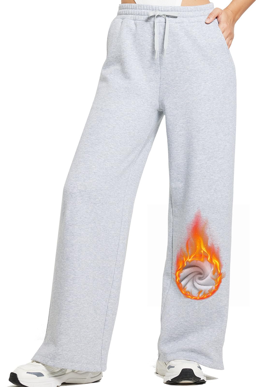 BALEAFWomens Fleece Lined Wide Leg Sweatpants Drawstring Sweat Pants with Pockets Athletic Track Fall Winter