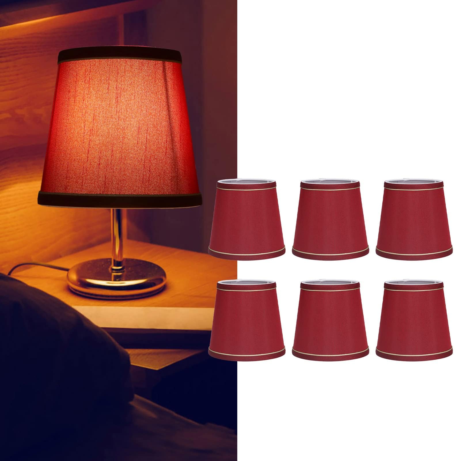 Small Lamp Shade Set of 6, Chandelier Lamp Shades Lamp Shades for Table Lamps Small Lamp Shades Clip on Bulb for Home Bedroom (Red) - Image 3
