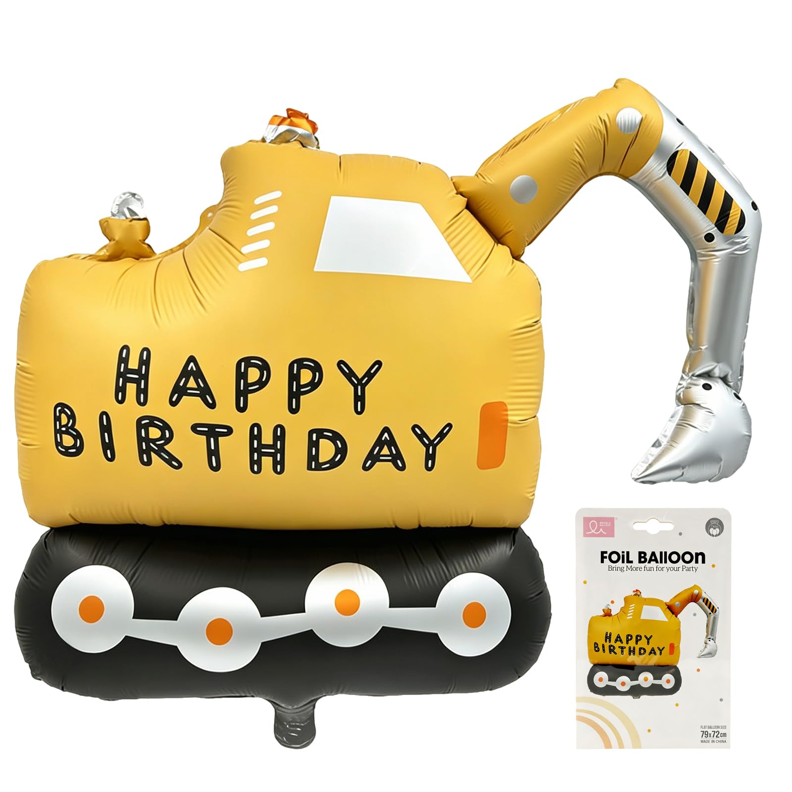 LUYIEDHA Digger Themed Happy Birthday Foil Balloon, Excavator Balloon, Digger Vehicle Foil Balloon, for Construction Party Decorations (Multicolor H)