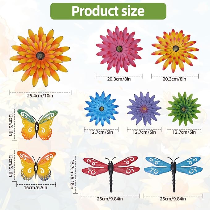 Decoración de Pared Metálica 3D 10 Piezas Mariposa Flor Exterior miniatura 2